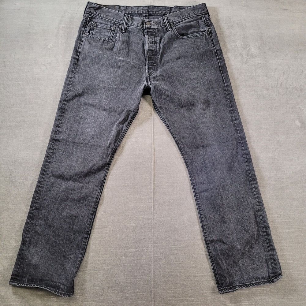 Levi's 501 Button Fly Faded Black Jeans Grunge Actual Size 37x29‎